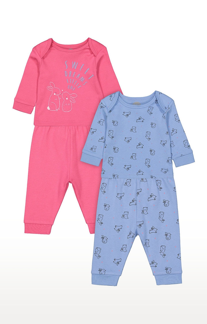 Mothercare | Girls Full Sleeve Pyjama Set - Pink and Blue 0
