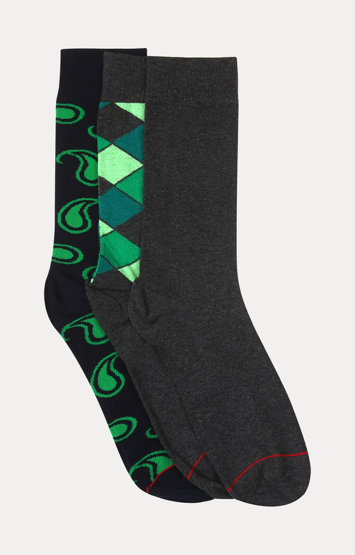 Soxytoes | Green and Grey Printed Socks - Pack of 3 0