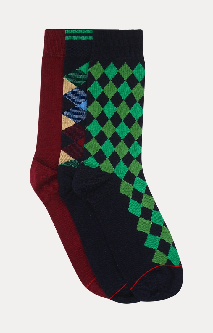 Soxytoes | Green, Navy and Maroon Printed Socks - Pack of 3 0