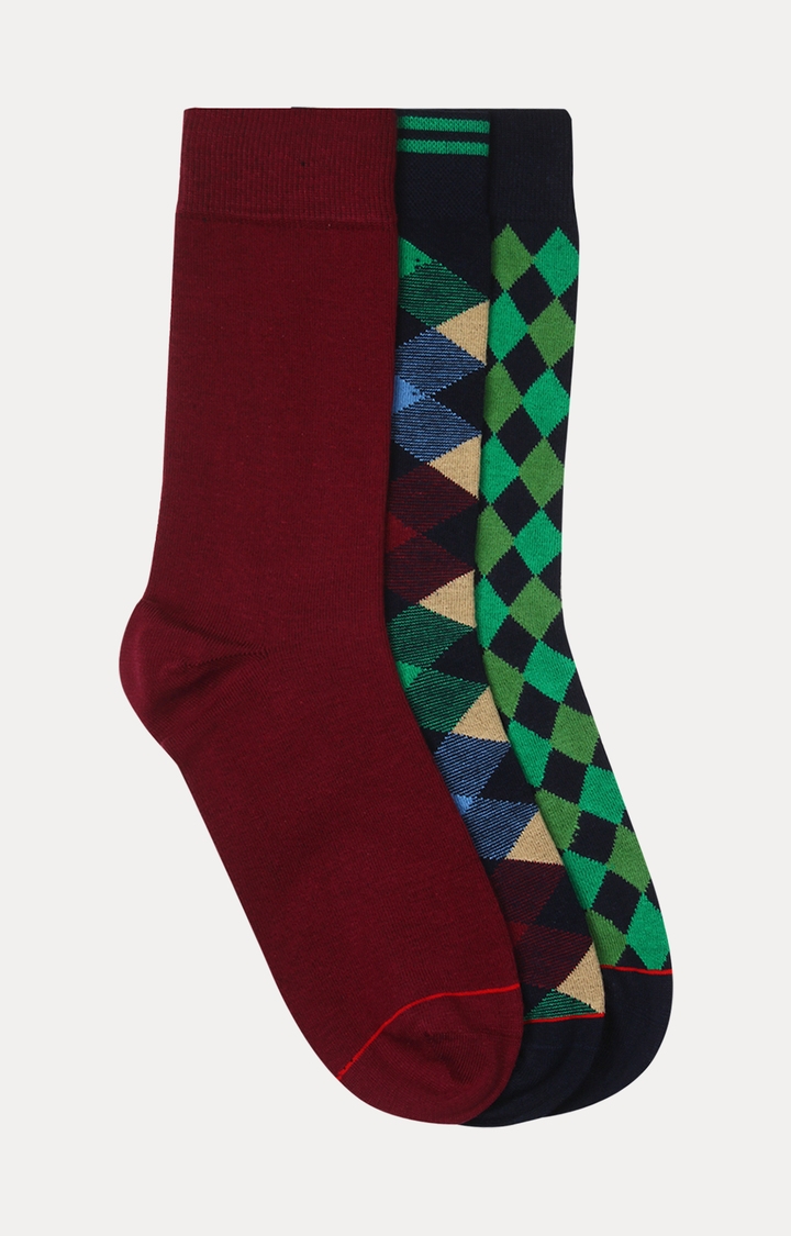 Soxytoes | Green, Navy and Maroon Printed Socks - Pack of 3 1