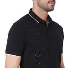 Black Print Detail Slim Fit Pique Polo