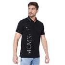 Black Print Detail Slim Fit Pique Polo