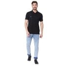 Black Print Detail Slim Fit Pique Polo