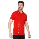 Red Print Detail Slim Fit Pique Polo