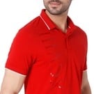 Red Print Detail Slim Fit Pique Polo