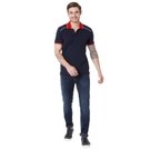 Navy Embroidered Detail Slim Fit Pique Polo