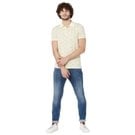 Pastel Yellow Floral Print Slim Fit Pique Polo