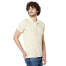 Pastel Yellow Floral Print Slim Fit Pique Polo