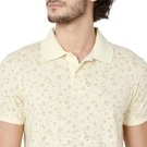 Pastel Yellow Floral Print Slim Fit Pique Polo