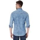 Dark Indigo Blue & White Print Denim Slim Fit Casual Shirt
