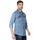 Dark Indigo Blue & White Print Denim Slim Fit Casual Shirt