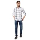 Off White & Navy Windowpane Check Slim Fit Casual Shirt