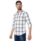 Off White & Navy Windowpane Check Slim Fit Casual Shirt