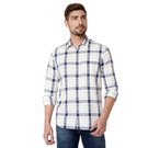 Off White & Navy Windowpane Check Slim Fit Casual Shirt