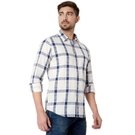 Off White & Navy Windowpane Check Slim Fit Casual Shirt
