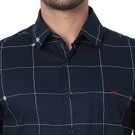 Navy & White Graphic Check Slim Fit Casual Shirt