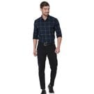 Navy & White Graphic Check Slim Fit Casual Shirt