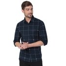 Navy & White Graphic Check Slim Fit Casual Shirt