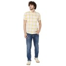 White & Light Yellow Windowpane Check Lightweight Slim Fit Casual Shirt