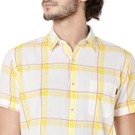 White & Light Yellow Windowpane Check Lightweight Slim Fit Casual Shirt