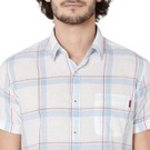 White & Light Blue Windowpane Check Lightweight Slim Fit Casual Shirt