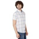 White & Light Blue Windowpane Check Lightweight Slim Fit Casual Shirt