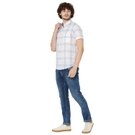 White & Light Blue Windowpane Check Lightweight Slim Fit Casual Shirt