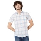 White & Light Blue Windowpane Check Lightweight Slim Fit Casual Shirt
