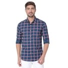 Navy & Red Graphic Check Peached Slim Fit Casual Shirt