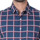 Navy & Red Graphic Check Peached Slim Fit Casual Shirt
