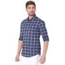 Navy & Red Graphic Check Peached Slim Fit Casual Shirt