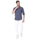 Navy & Red Graphic Check Peached Slim Fit Casual Shirt