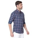Navy & Red Graphic Check Peached Slim Fit Casual Shirt