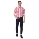 Red & White Bengal Stripe Peached Slim Fit Casual Shirt