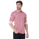 Red & White Bengal Stripe Peached Slim Fit Casual Shirt