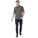 Navy & Yellow Bengal Stripe Peached Slim Fit Casual Shirt