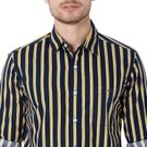 Navy & Yellow Bengal Stripe Peached Slim Fit Casual Shirt