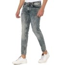 Mufti Mid Blue Ankle Length Knitted Stretch Jeans