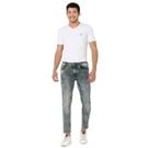 Mufti Mid Blue Ankle Length Knitted Stretch Jeans