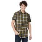 Mufti Olive & White Cotton Linen Check Slim Fit Casual Shirt