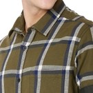 Mufti Olive & White Cotton Linen Check Slim Fit Casual Shirt