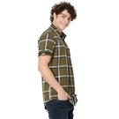 Mufti Olive & White Cotton Linen Check Slim Fit Casual Shirt