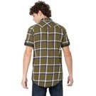 Mufti Olive & White Cotton Linen Check Slim Fit Casual Shirt
