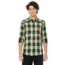 Mufti Olive & Off White Western Check Slim Fit Casual Shirt