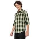 Mufti Olive & Off White Western Check Slim Fit Casual Shirt