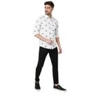 Mufti White & Black Graphic Check Slim Fit Casual Shirt