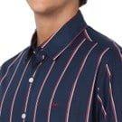 Mufti Navy & Red Lightweight Stripe Slim Fit Casual Shirt