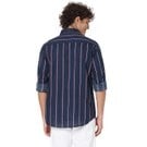 Mufti Navy & Red Lightweight Stripe Slim Fit Casual Shirt
