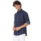 Mufti Navy & Red Lightweight Stripe Slim Fit Casual Shirt