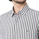 Mufti Charcoal & White Cotton Linen Stripe Slim Fit Casual Shirt